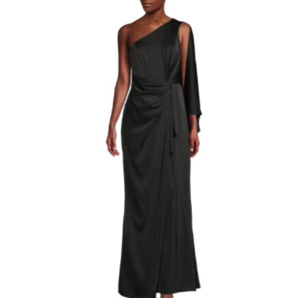 Aidan Mattox Women‎ Dress 6 Black Maison Tara One-Shoulder Column Gown Cocktail - Picture 1 of 15